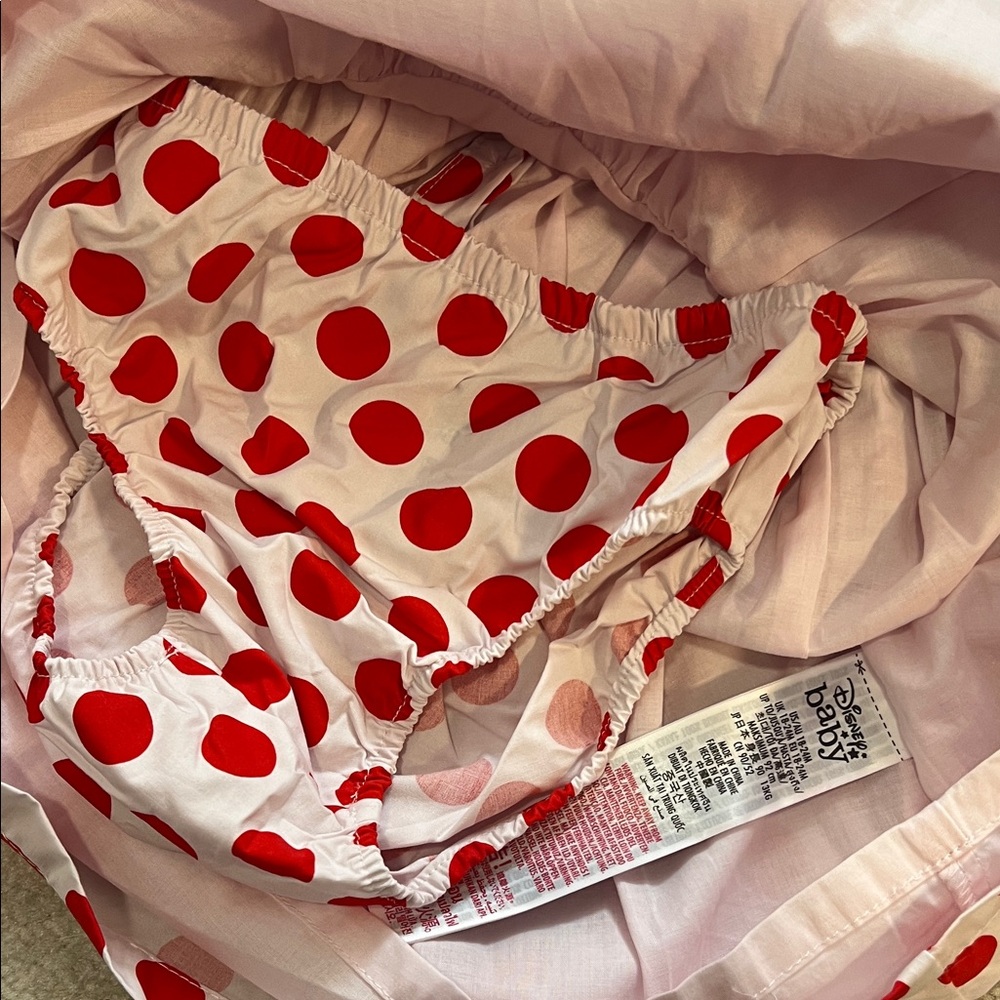 Disney Light Pink/ Red Minnie Mouse Toddler Dress with Bloomers Size 18-24 Month - Picture 6 of 6